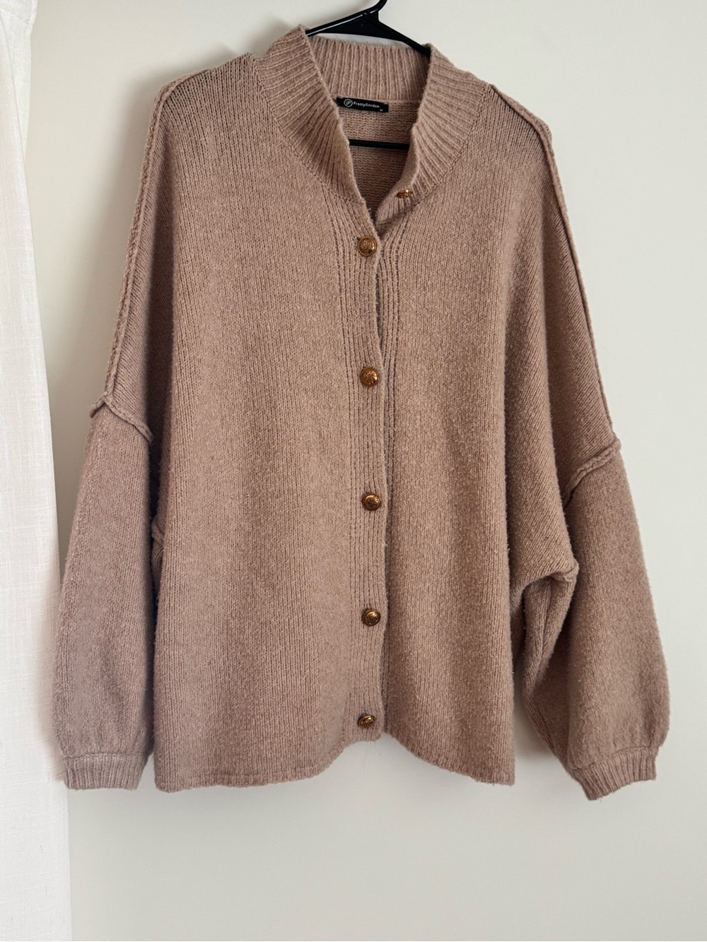 Relaxed Button-Front Cardigan Sweater - Taupe